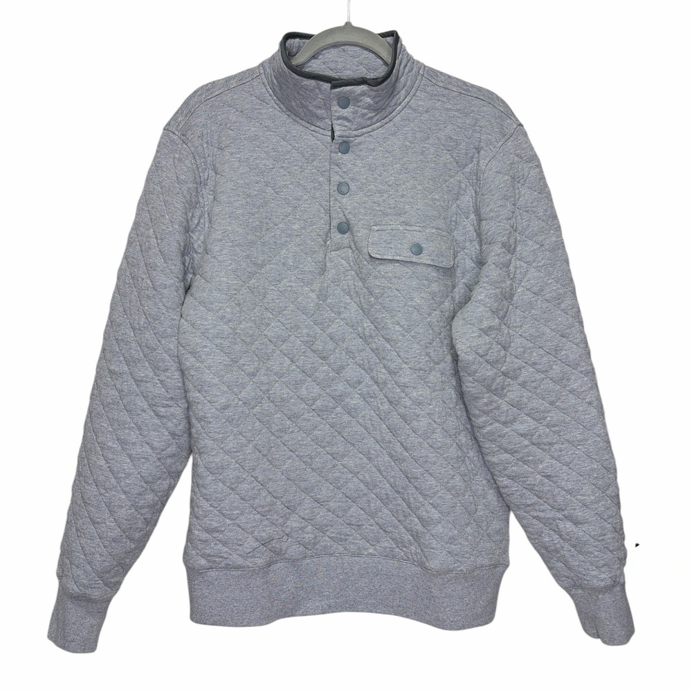 Faherty Brand Epic Quilted Fleece Pullover Mens Medium Grey Snap Neck Sweater
